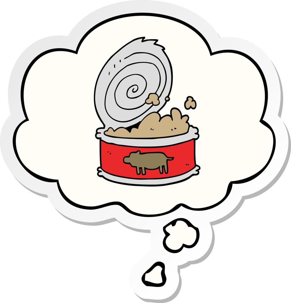 cartoon canned food and thought bubble as a printed sticker vector