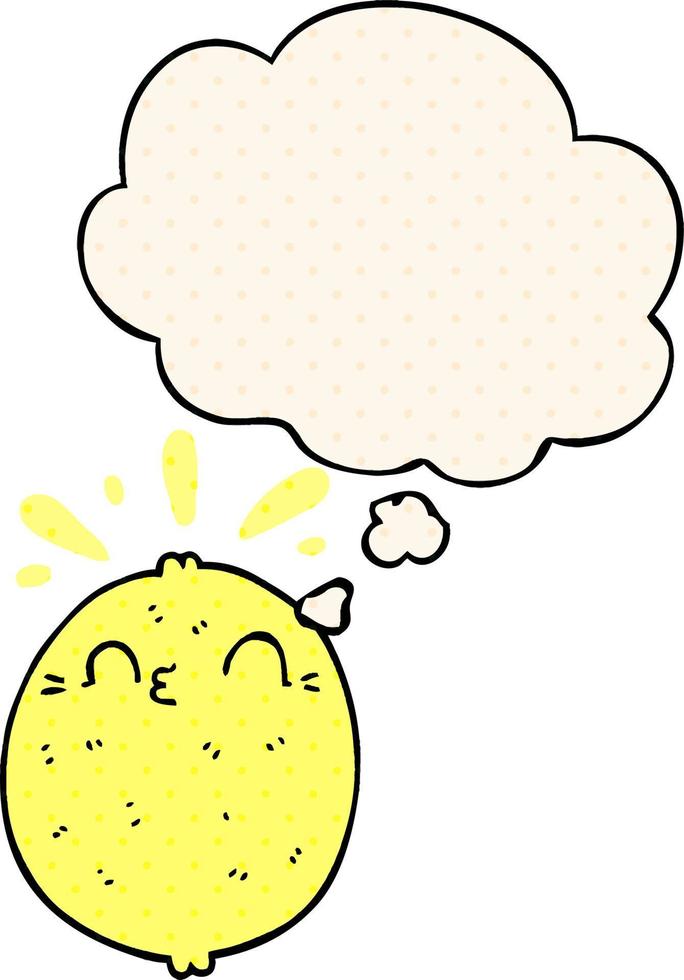 cute cartoon lemon and thought bubble in comic book style vector