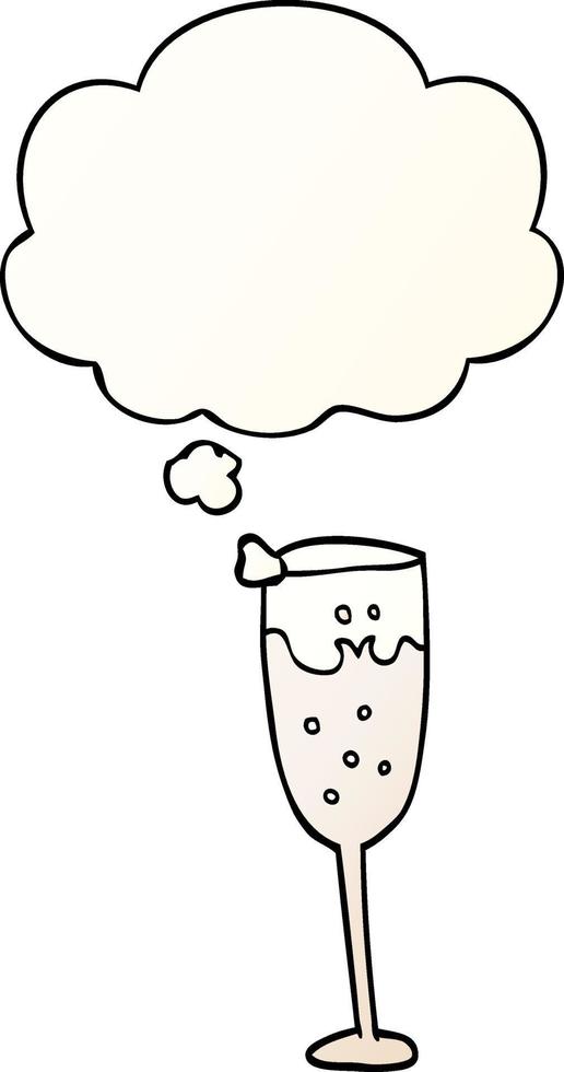 cartoon champagne glass and thought bubble in smooth gradient style vector