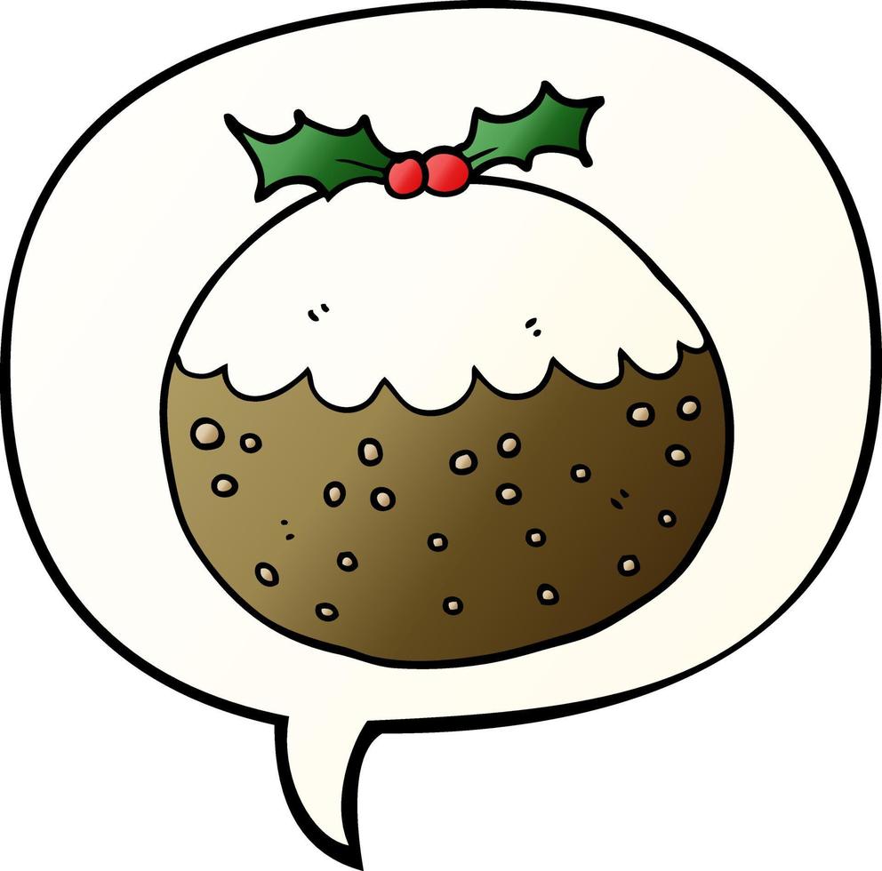 cartoon christmas pudding and speech bubble in smooth gradient style vector
