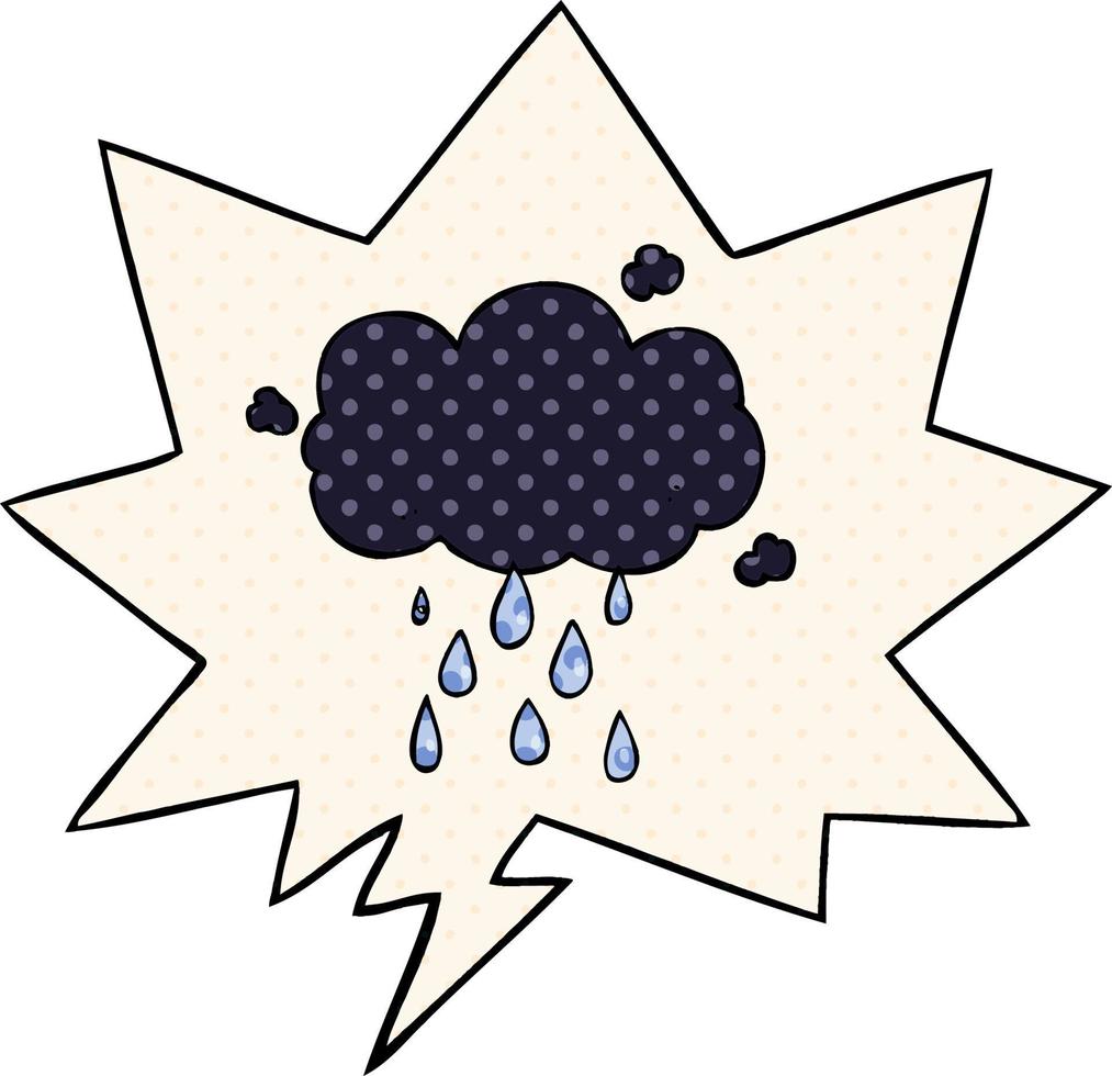 caricatura, nube, lloviendo, y, burbuja del discurso, en, cómico, estilo vector