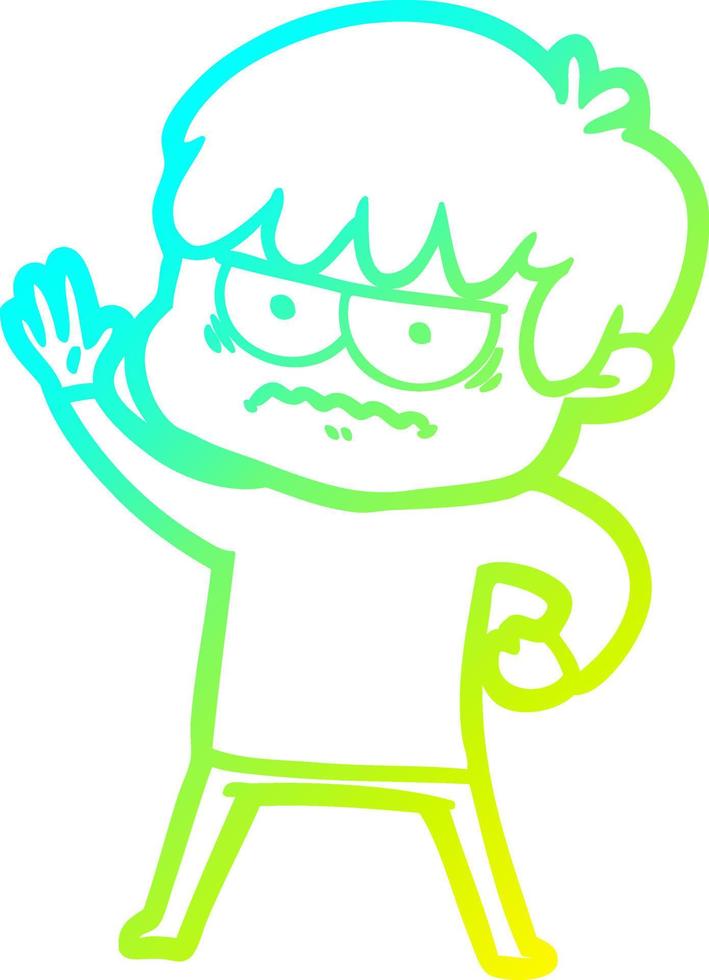 cold gradient line drawing annoyed cartoon boy vector