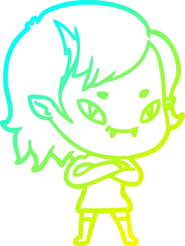 cold gradient line drawing cartoon friendly vampire girl vector