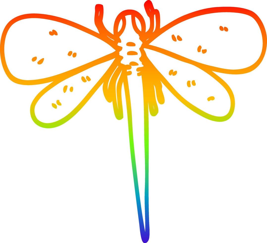 dibujo de línea de gradiente de arco iris libélula de dibujos animados vector