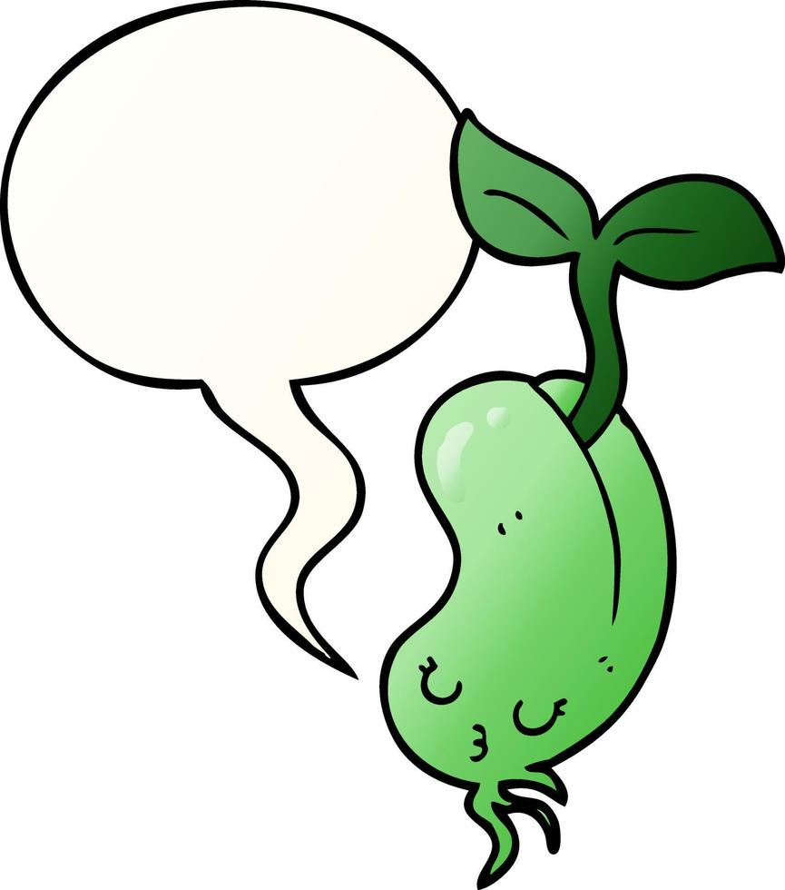 cartoon sprouting bean and speech bubble in smooth gradient style vector