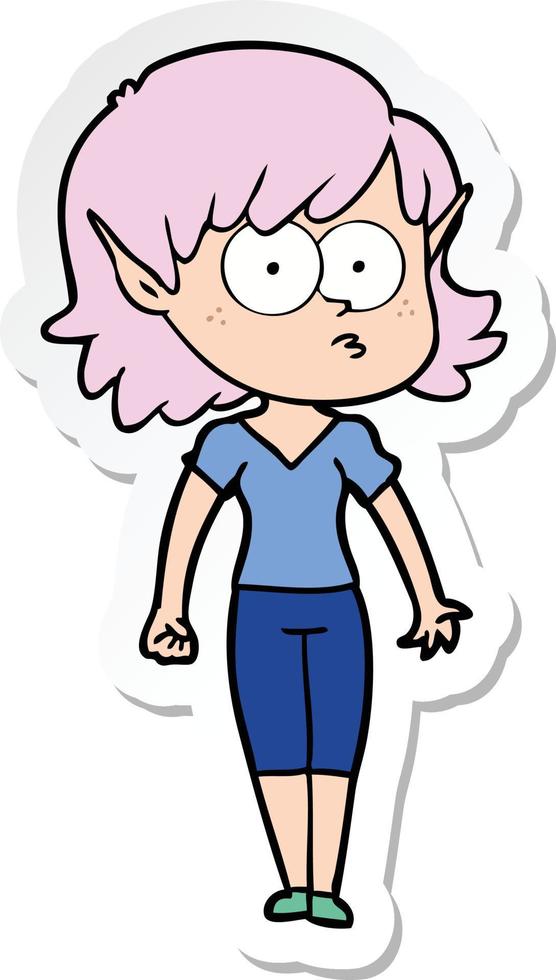 sticker of a cartoon elf girl staring vector