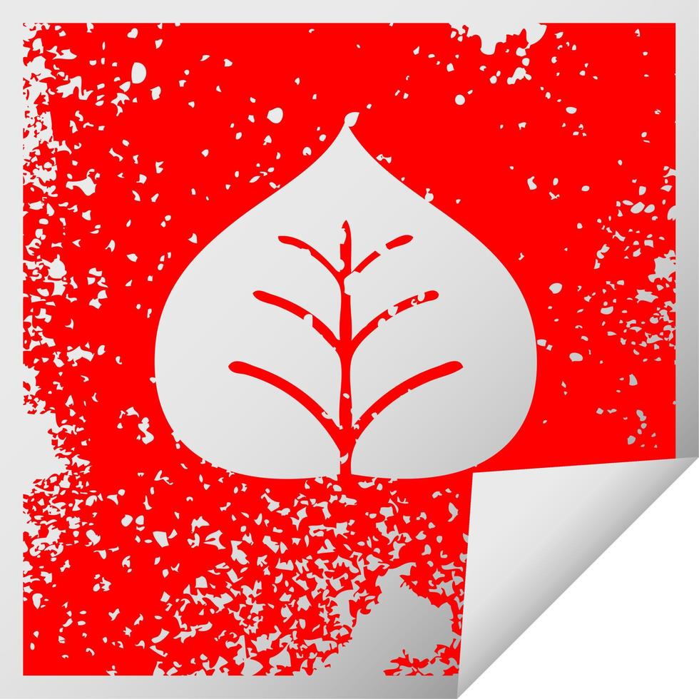 distressed square peeling sticker symbol autumn leaf vector