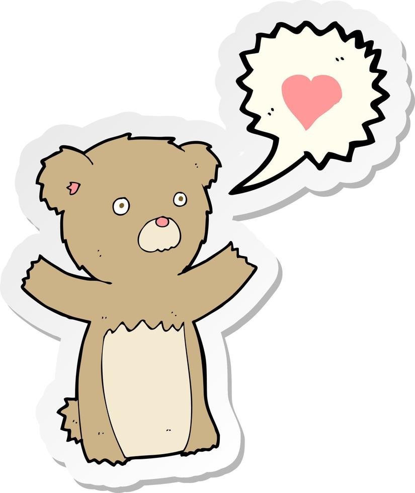 pegatina de un oso de peluche de dibujos animados con corazón de amor vector