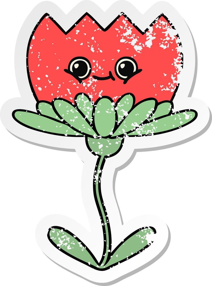 distressed sticker of a cute cartoon flower vector