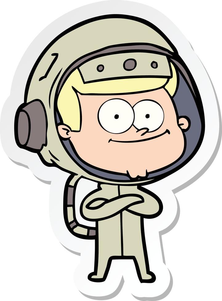 sticker of a happy astronaut cartoon vector