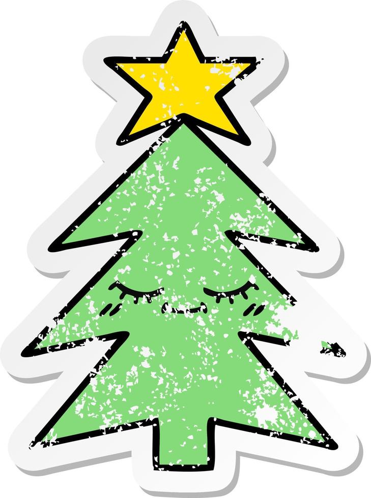 distressed sticker of a cute cartoon christmas tree vector