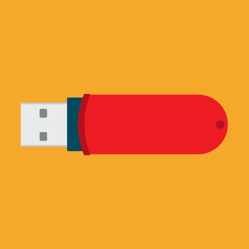 USB flash drive vector flat icon electronic. Data memory computer connect. Red portable storage gadget hardware PC