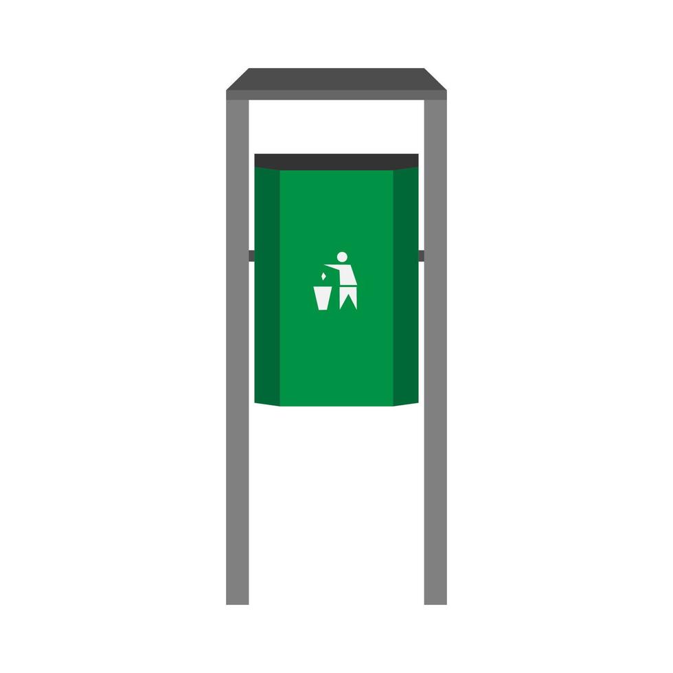 Street bin green vector side view icon. Disposal ecology junk refuse concept. Industry trash garbage