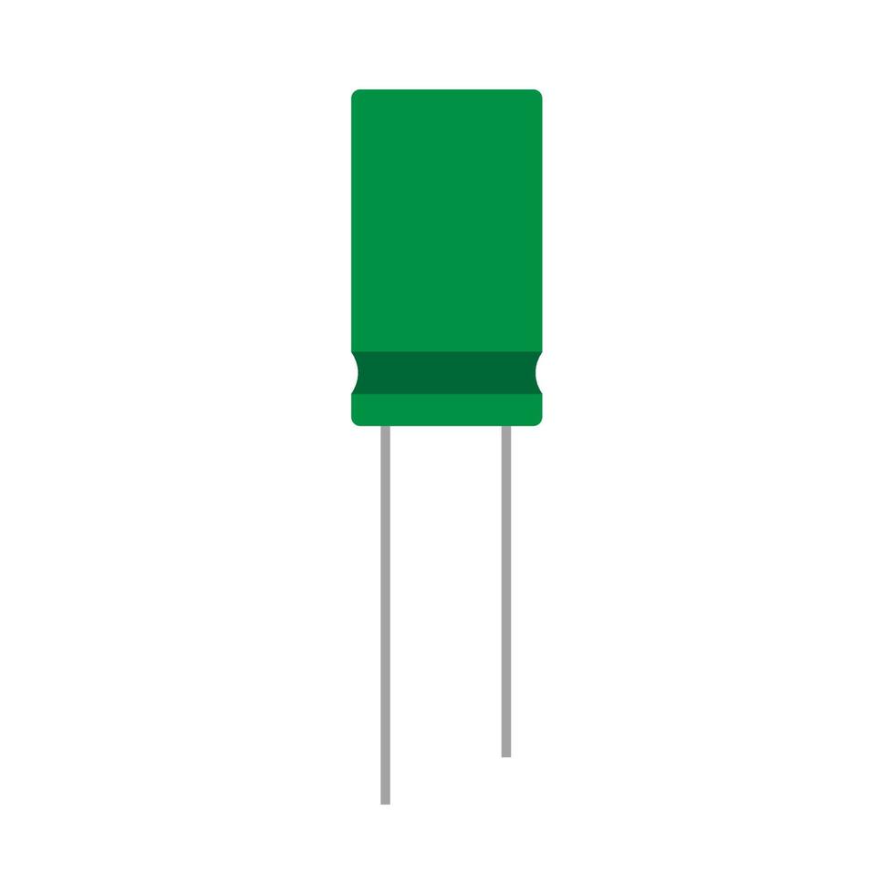 Capacitor green electrical closeup network circuit element vector icon. Computer repair microchip system