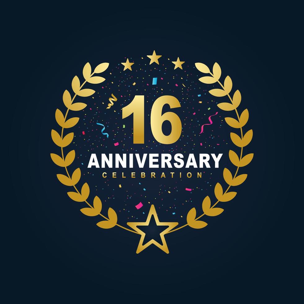 16 Anniversary celebration design, luxurious golden color 16 years Anniversary design. vector