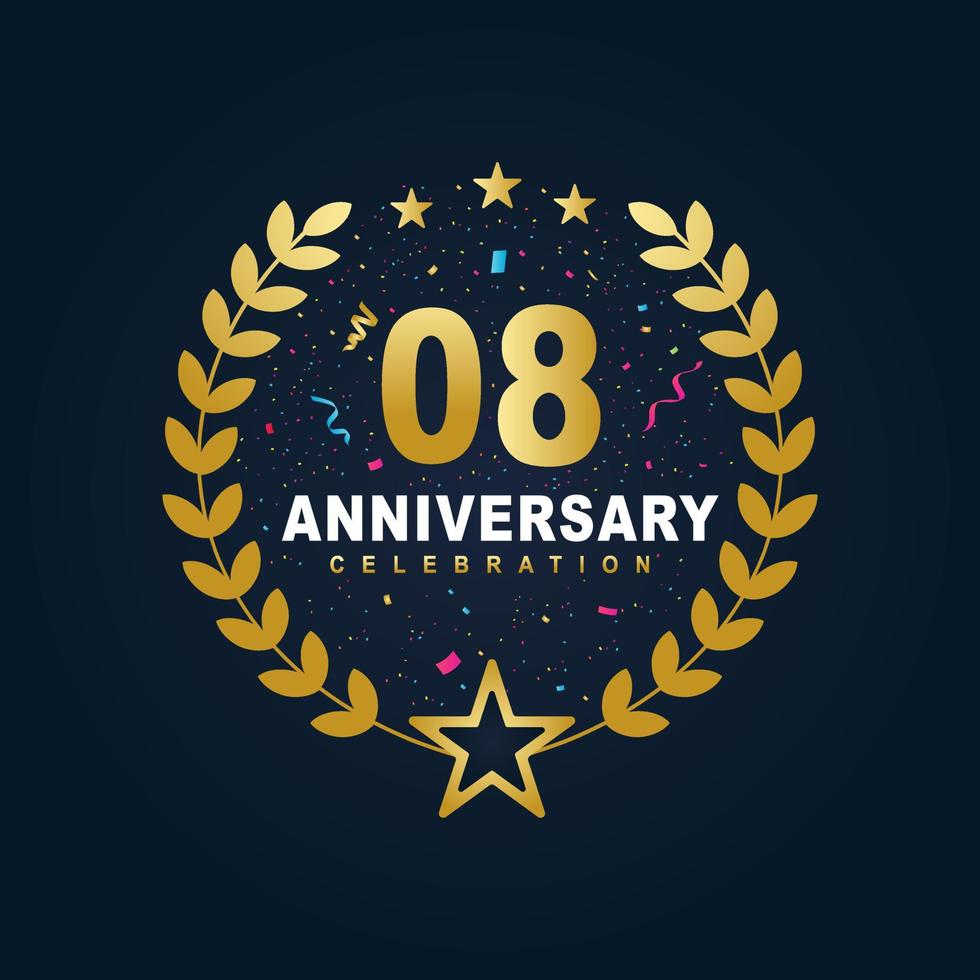 08 Anniversary celebration design, luxurious golden color 08 years Anniversary design. vector