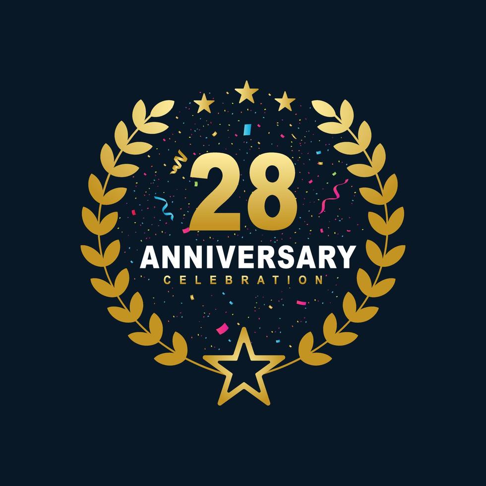 28 Anniversary celebration design, luxurious golden color 28 years Anniversary design. vector