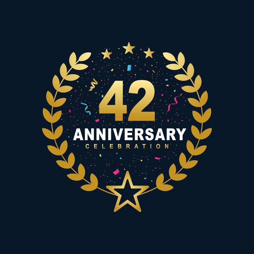 42 Anniversary celebration design, luxurious golden color 42 years Anniversary design. vector