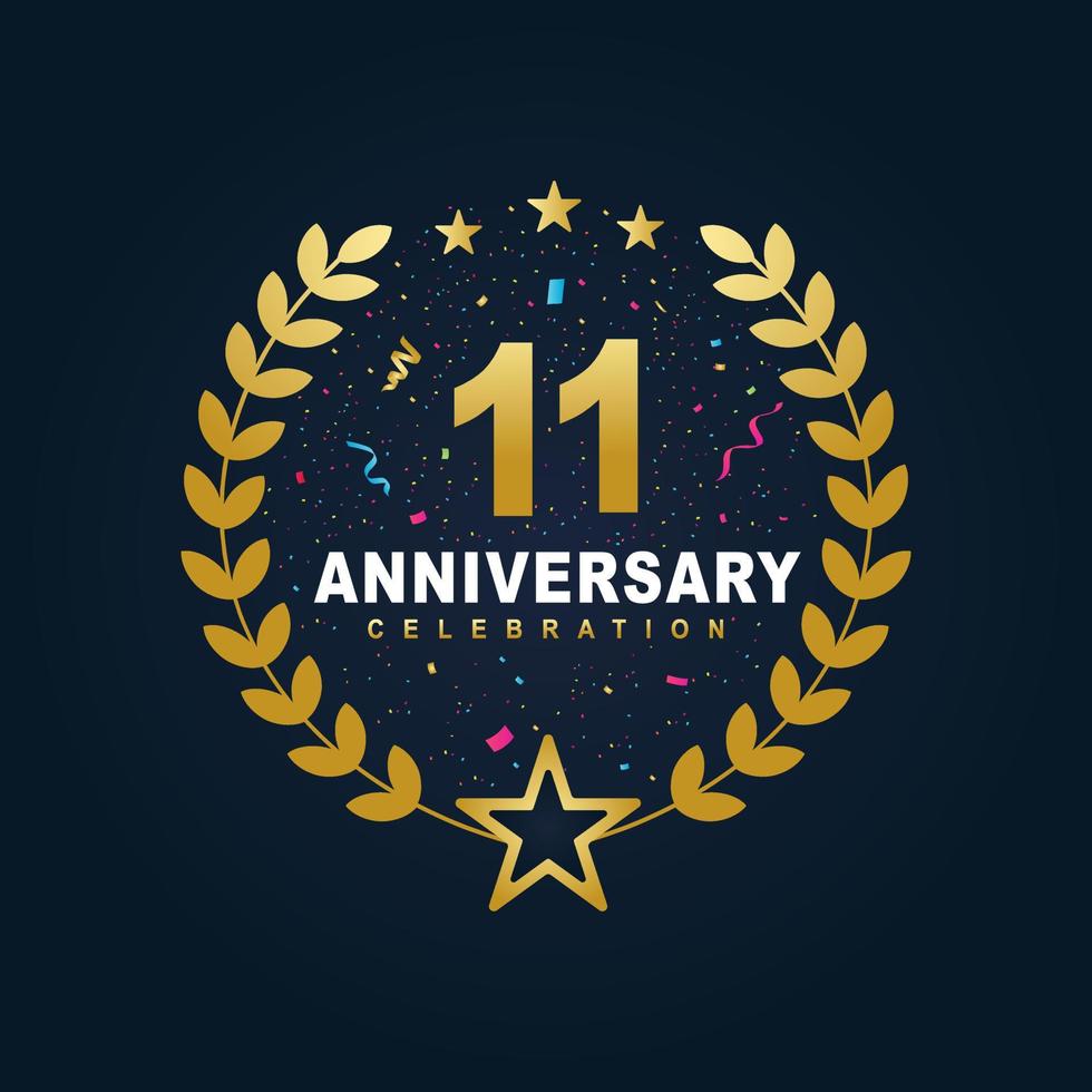 11 Anniversary celebration design, luxurious golden color 11 years Anniversary design. vector