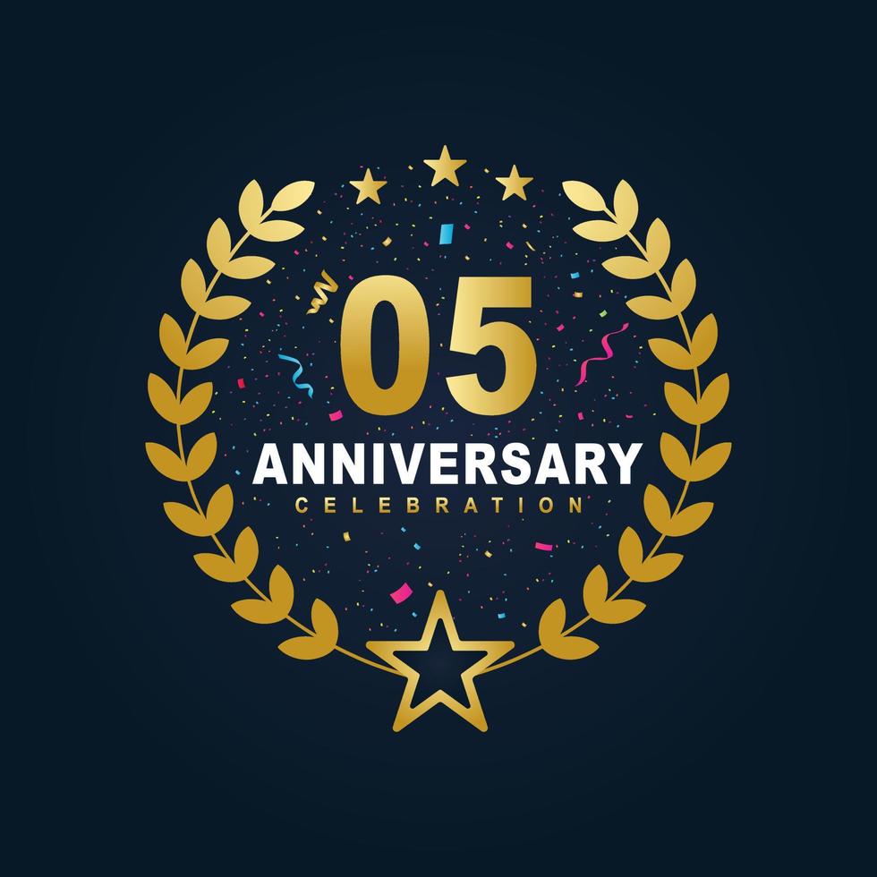 05 Anniversary celebration design, luxurious golden color 05 years Anniversary design. vector