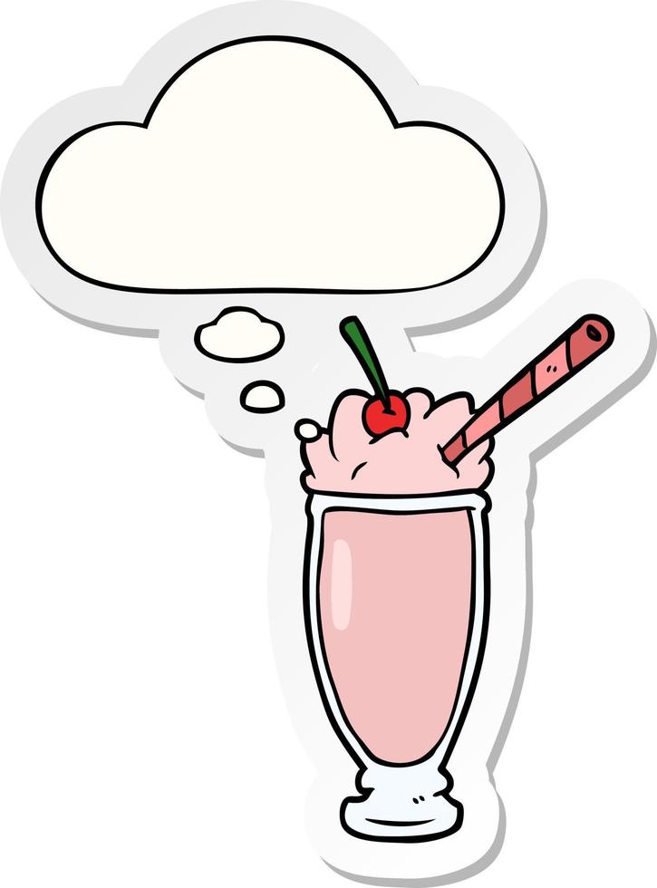 cartoon milkshake and thought bubble as a printed sticker vector