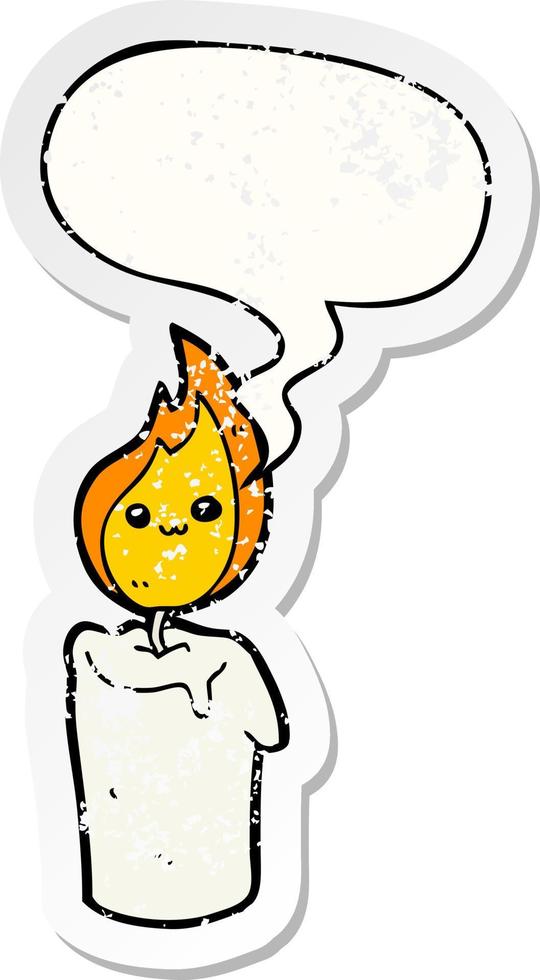 cartoon candle character and speech bubble distressed sticker vector