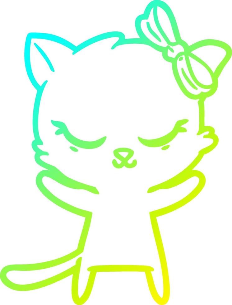 cold gradient line drawing cute cartoon cat with bow vector