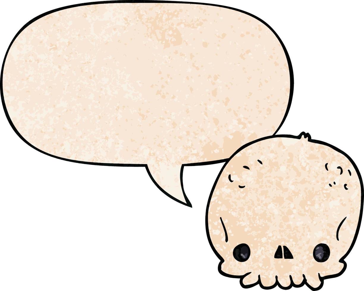cartoon skull and speech bubble in retro texture style vector