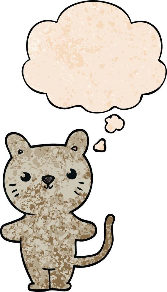 cartoon cat and thought bubble in grunge texture pattern style vector