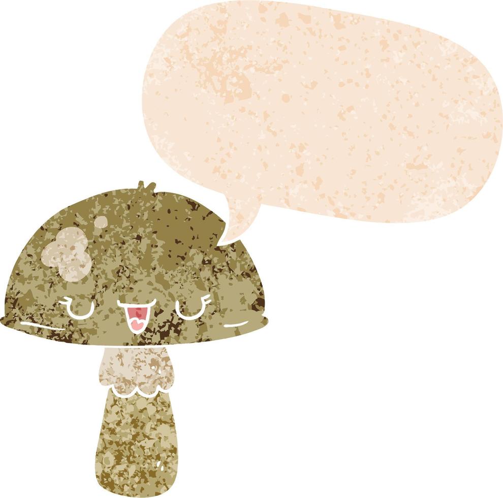 cartoon mushroom and speech bubble in retro textured style vector