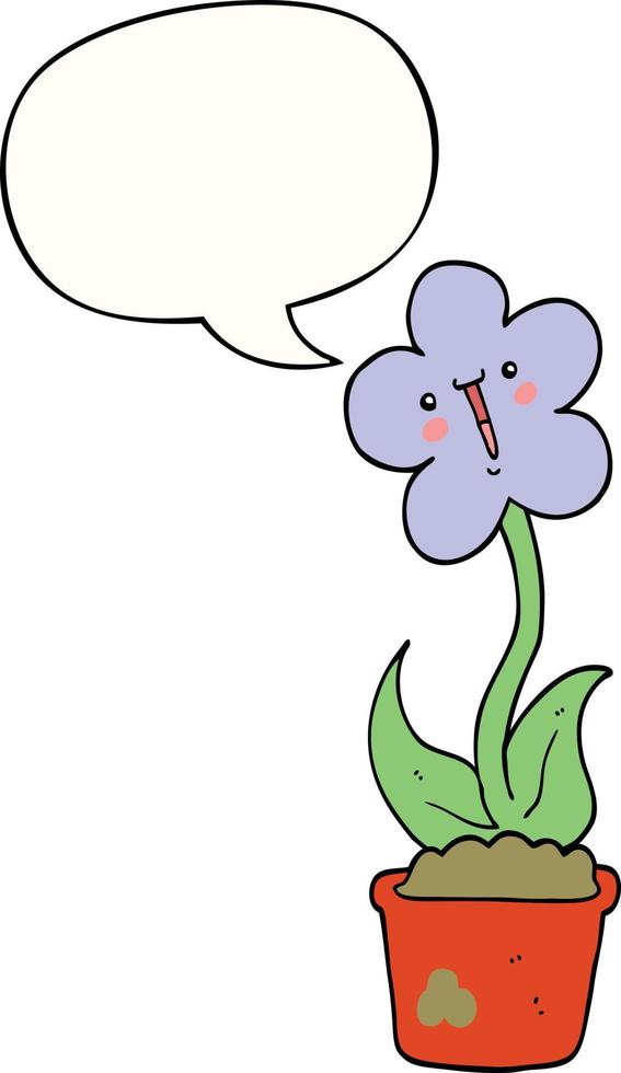 cute cartoon flower and speech bubble vector