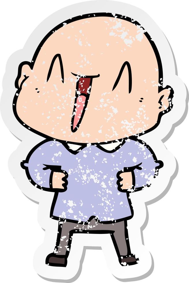 distressed sticker of a happy cartoon bald man vector