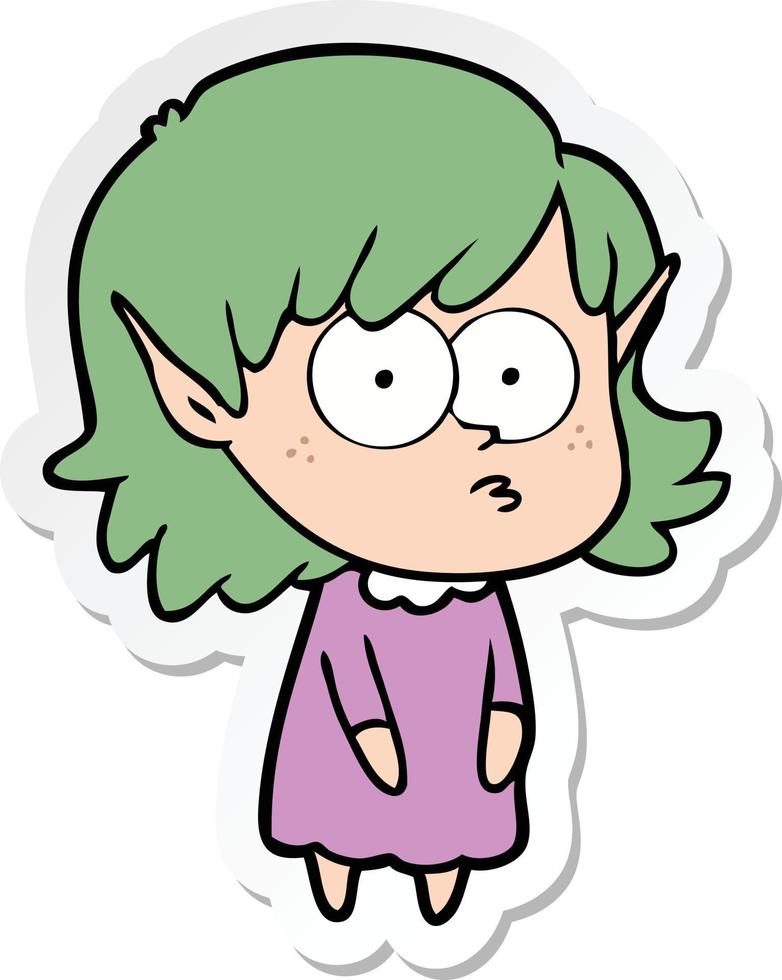 sticker of a cartoon elf girl staring vector