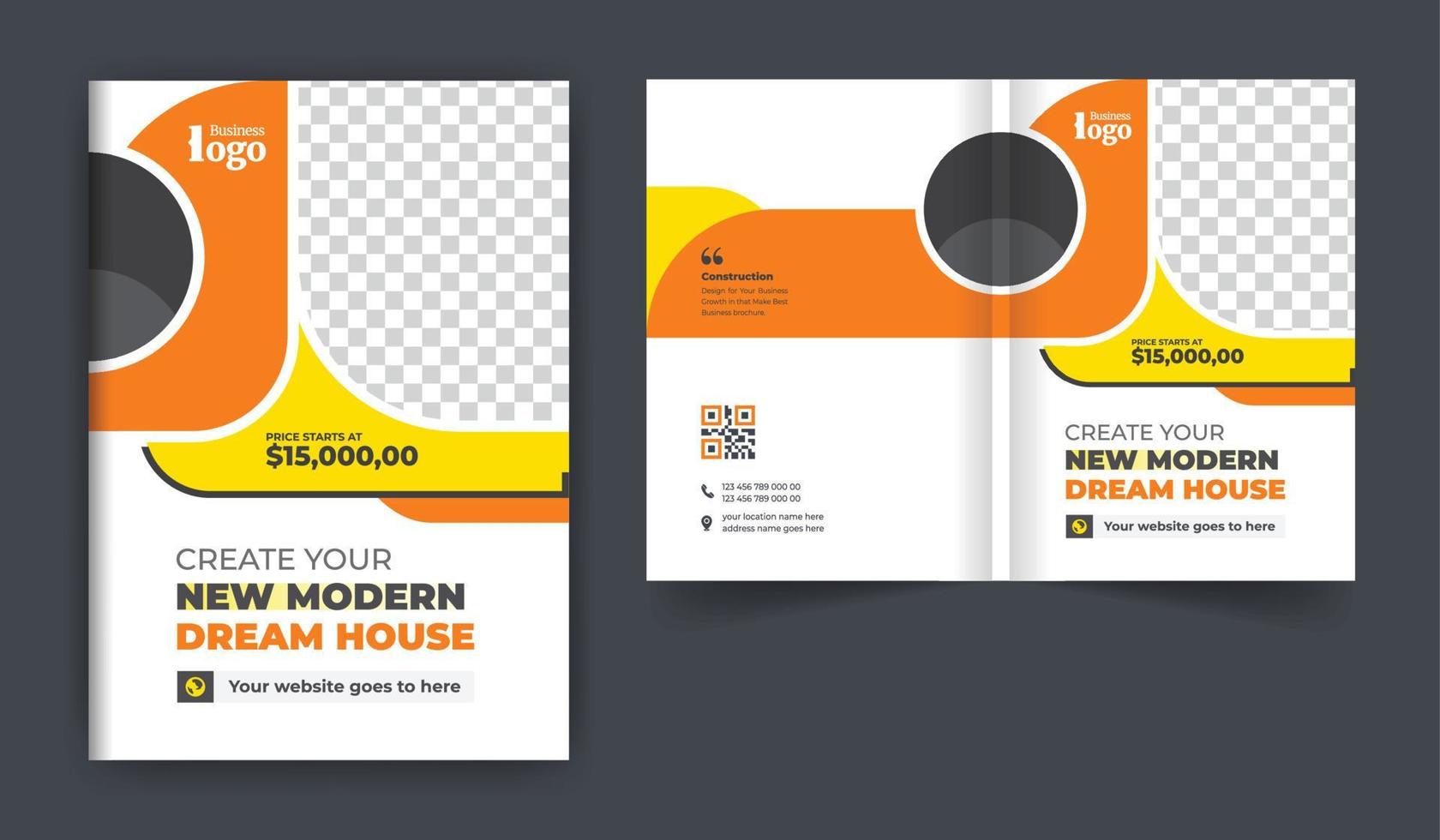 Real estate or construction business brochure cover design theme template. abstract colorful creative and modern bi fold multi-pages layout vector