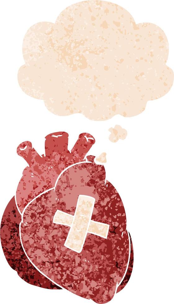 cartoon heart and thought bubble in retro textured style vector