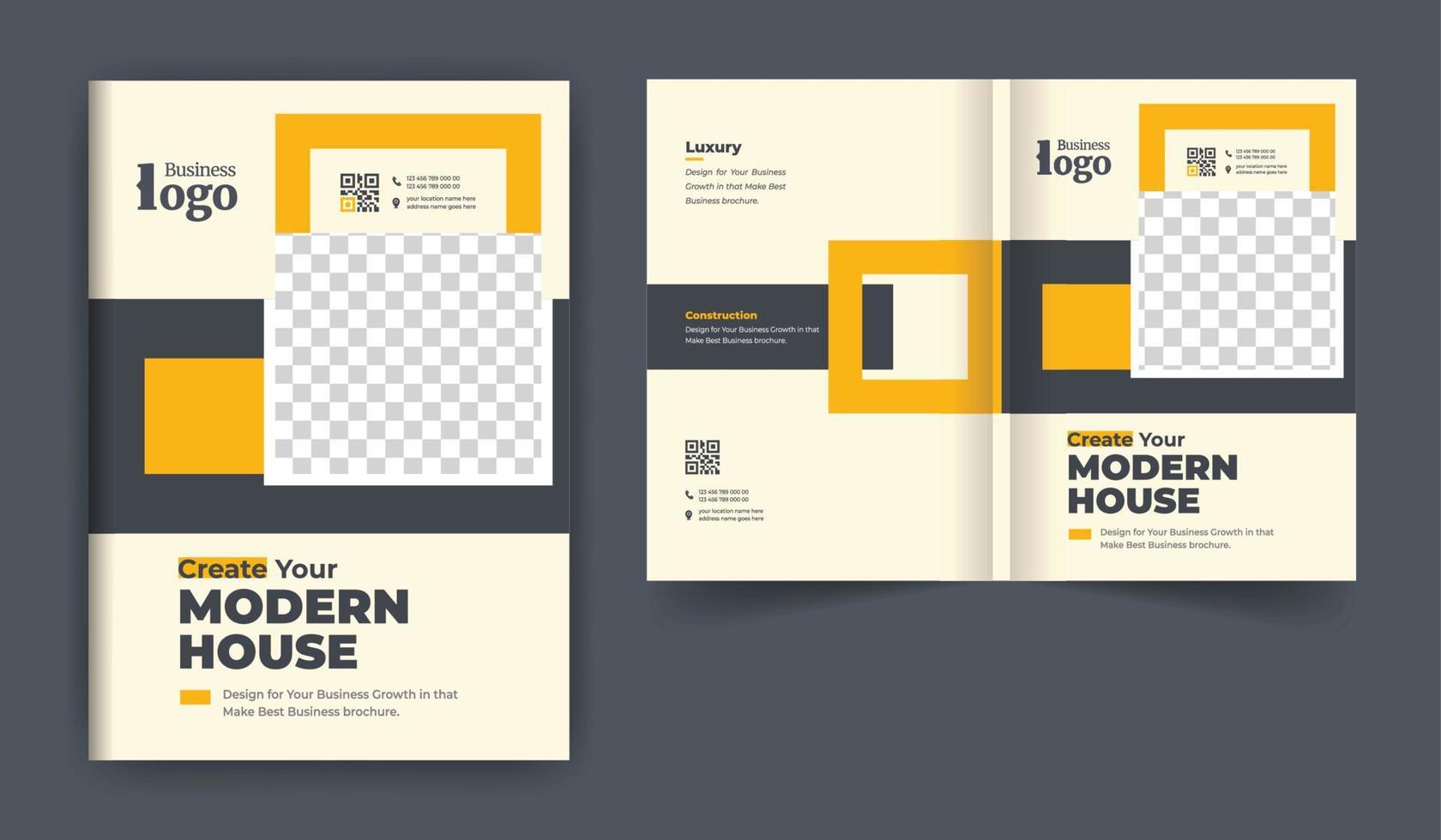 Real estate or construction business brochure cover design theme template. abstract colorful creative and modern bi fold multi-pages layout vector