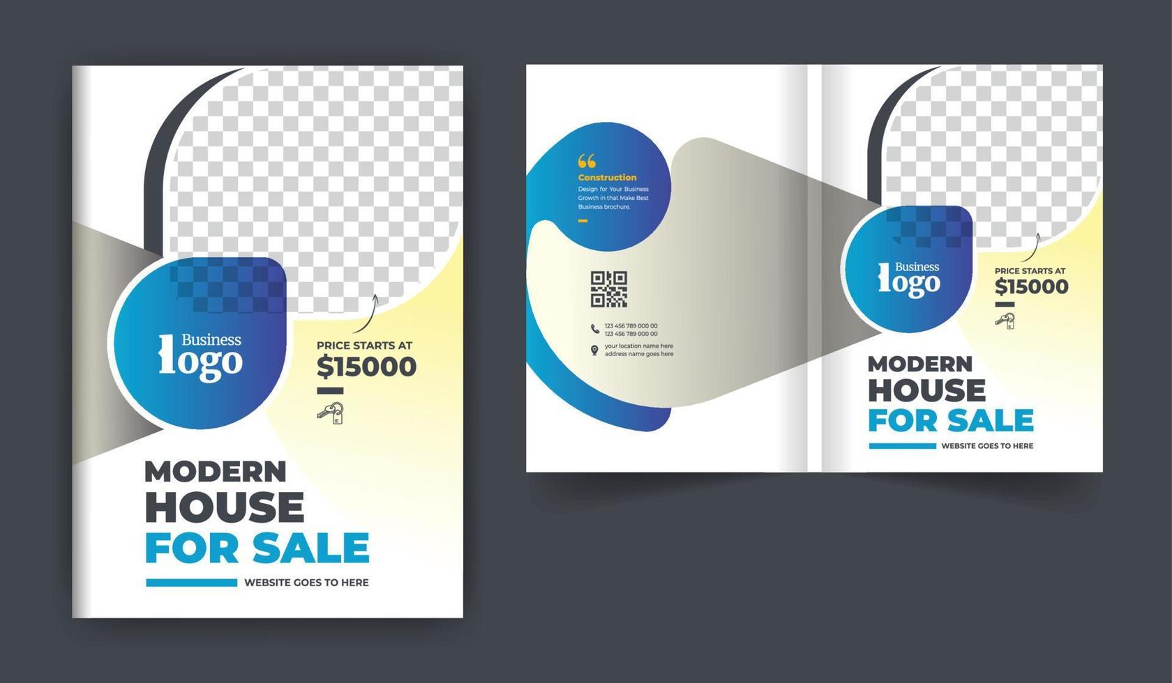 Real estate or construction business brochure cover design theme template. abstract colorful creative and modern bi fold multi-pages layout vector