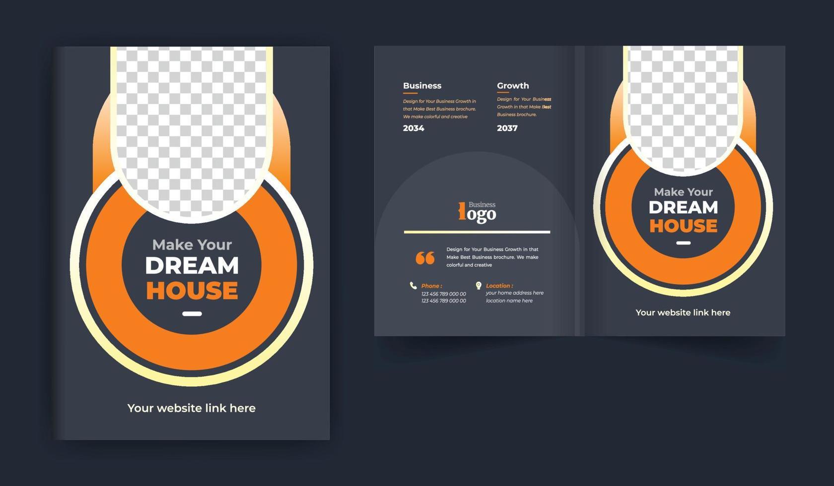 Real estate or construction business brochure cover design theme template. abstract colorful creative and modern bi fold multi-pages layout vector