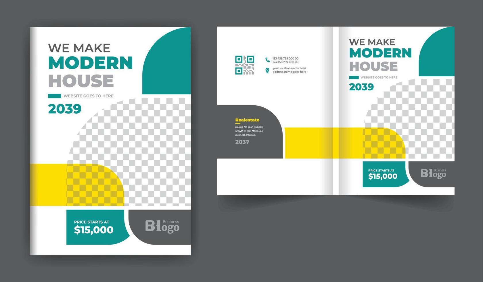 Real estate or construction business brochure cover design theme template. abstract colorful creative and modern bi fold multi-pages layout vector