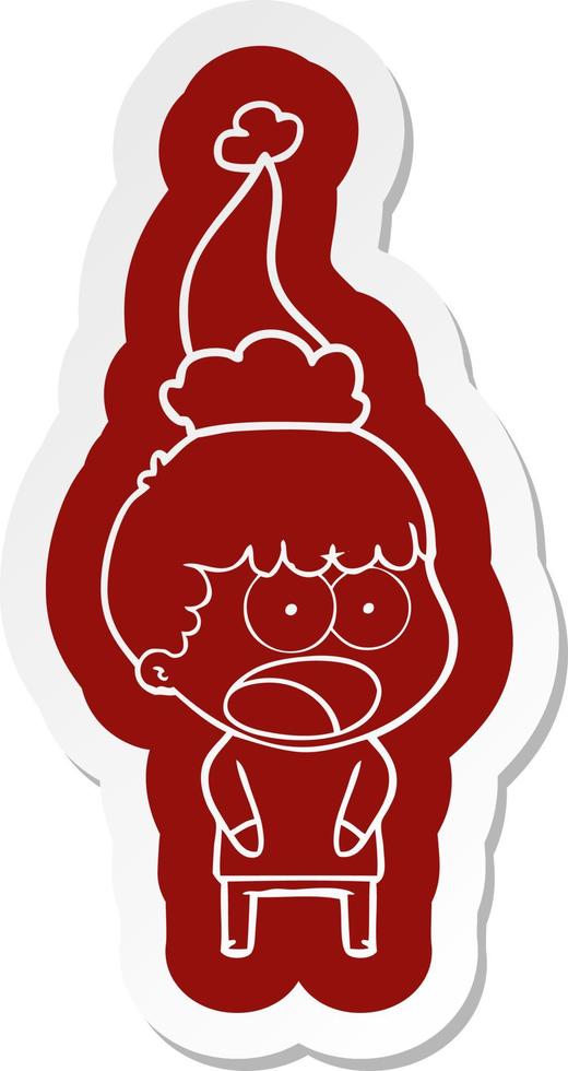 cartoon  sticker of a shocked man wearing santa hat vector