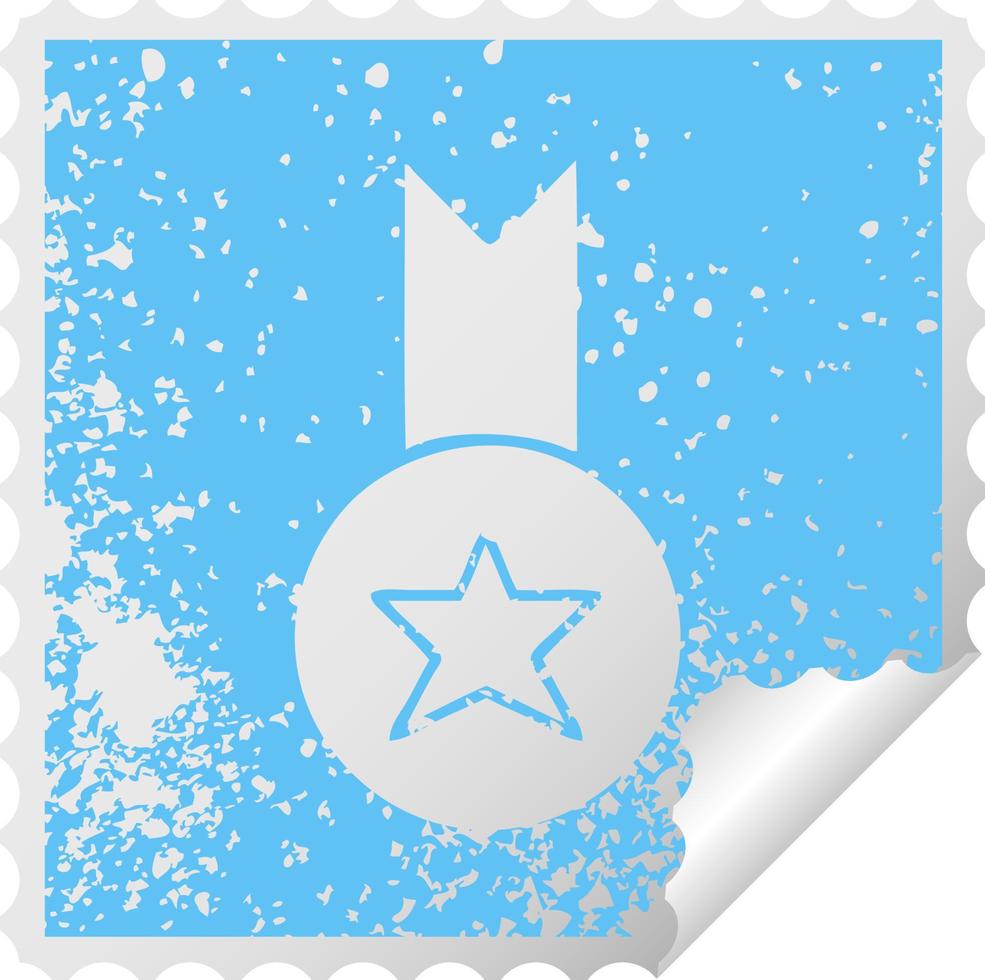 distressed square peeling sticker symbol gold medal vector