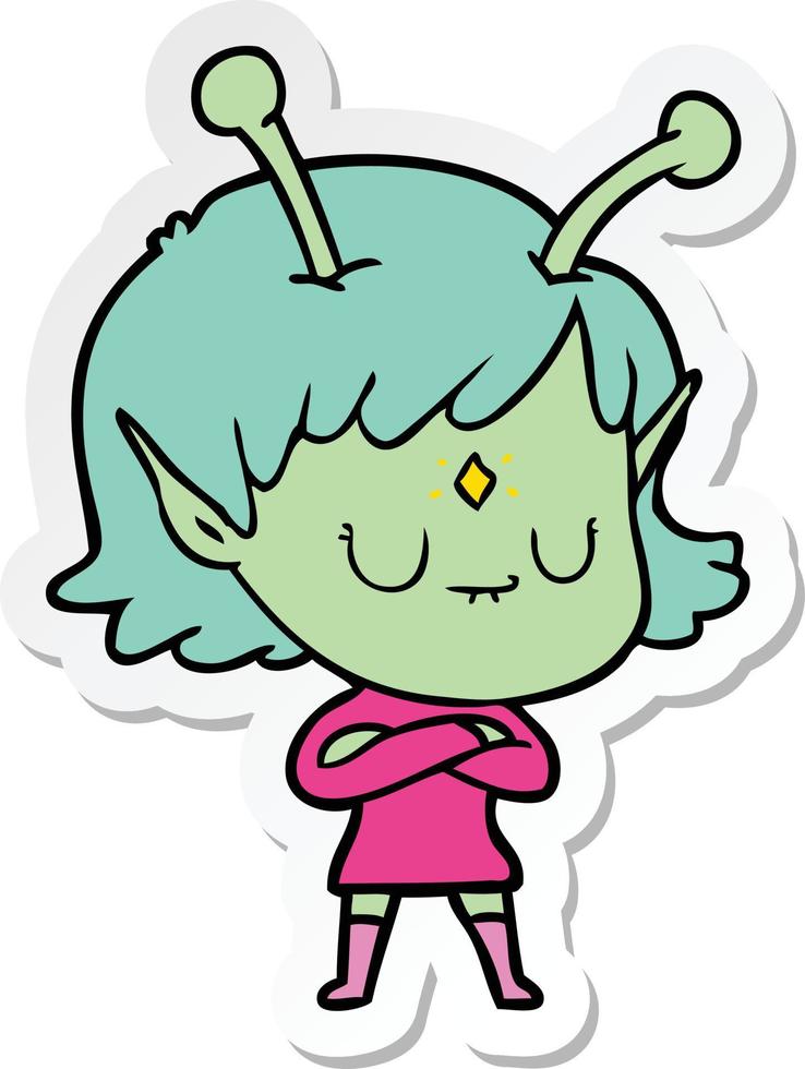 sticker of a cartoon alien girl vector