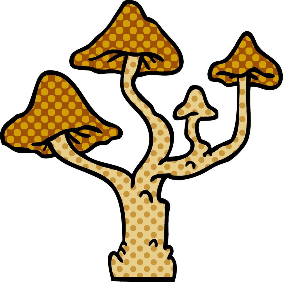 cartoon doodle of growing mushrooms vector