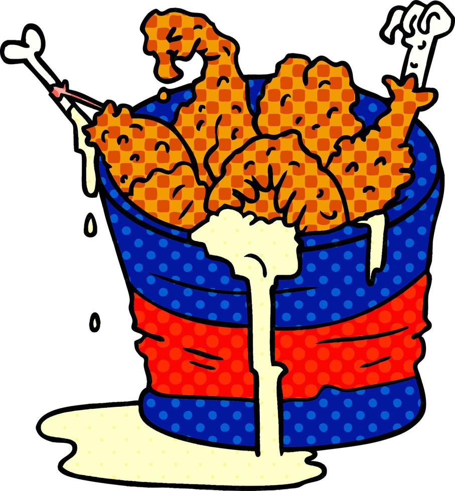 cartoon doodle bucket of fried chicken vector