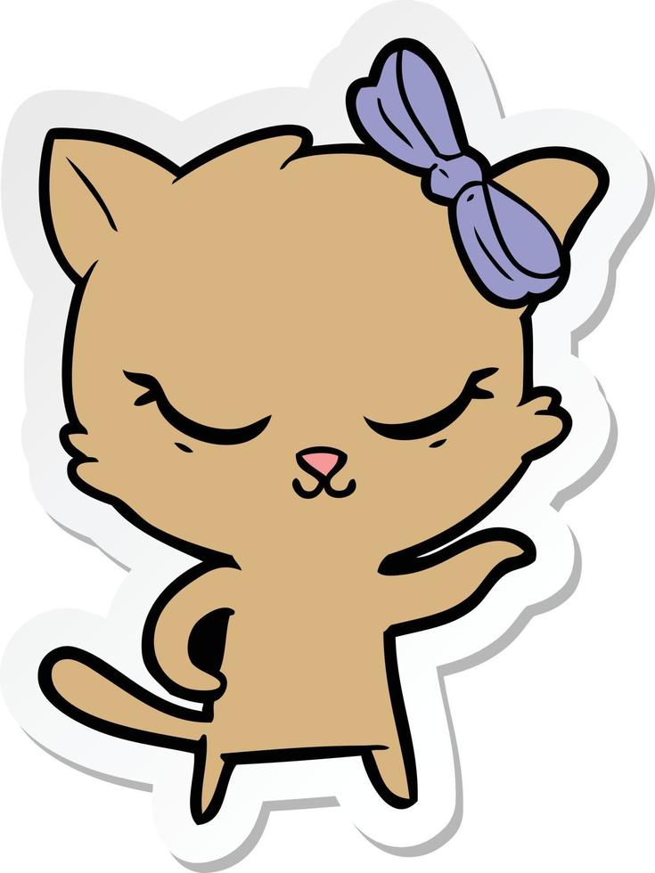 sticker of a cute cartoon cat with bow vector