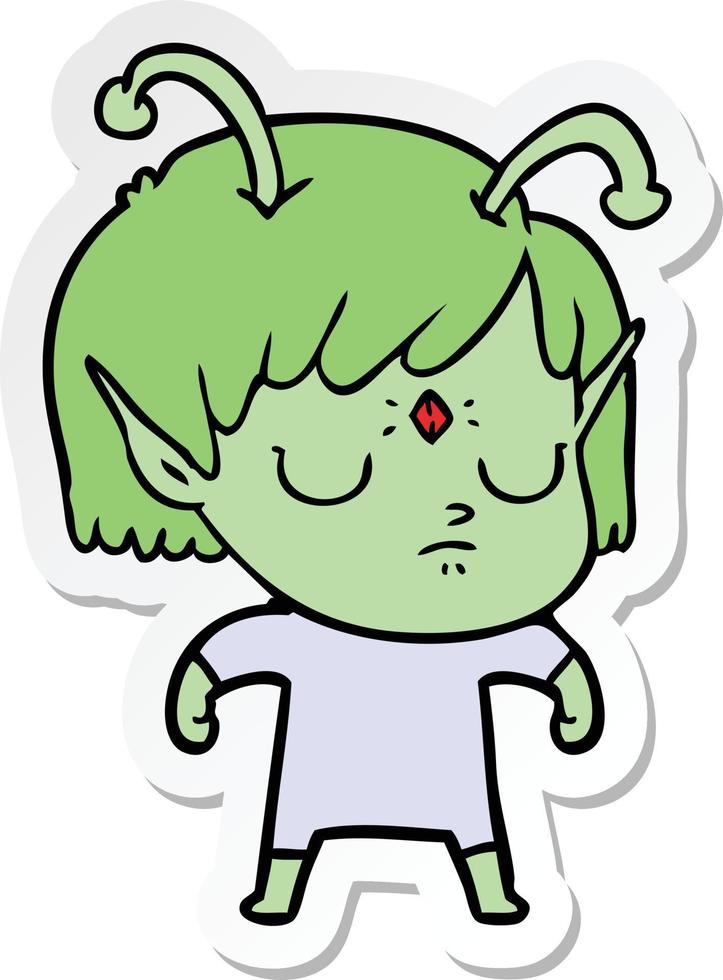 sticker of a cartoon alien girl vector