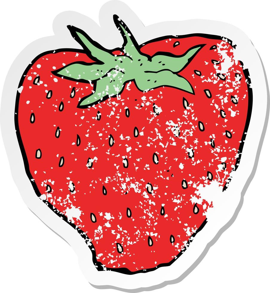 retro distressed sticker of a cartoon strawberry vector