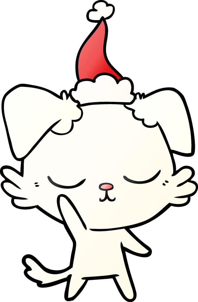 cute gradient cartoon of a dog wearing santa hat vector