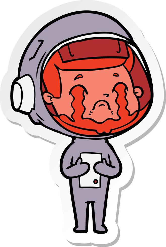 sticker of a cartoon crying astronaut vector