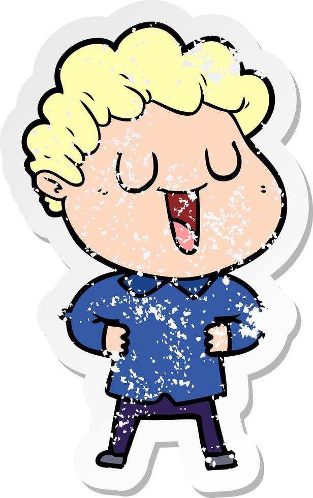 distressed sticker of a laughing cartoon man vector